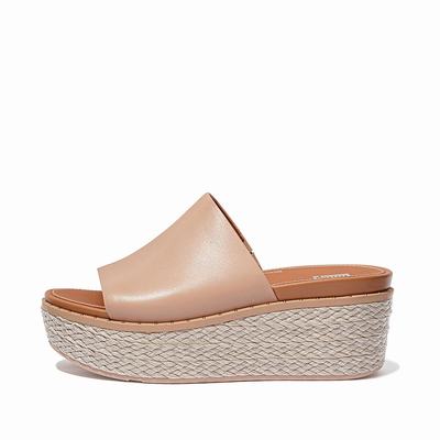 Fitflop Eloise Espadrille Leather Wedge Slides - Keilsandaletten Damen - Beige (JAT680325)